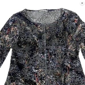 SnoSkins Cut Velvet Burnout Blouse Swing Top Pullover Long Sleeve High Low Sz M